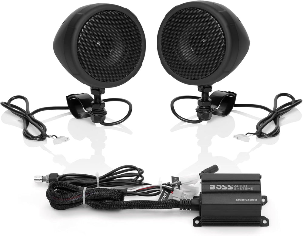 BOSS Audio Systems MCBK420B Motorcycle Speakers and 2 Channel Amp Package