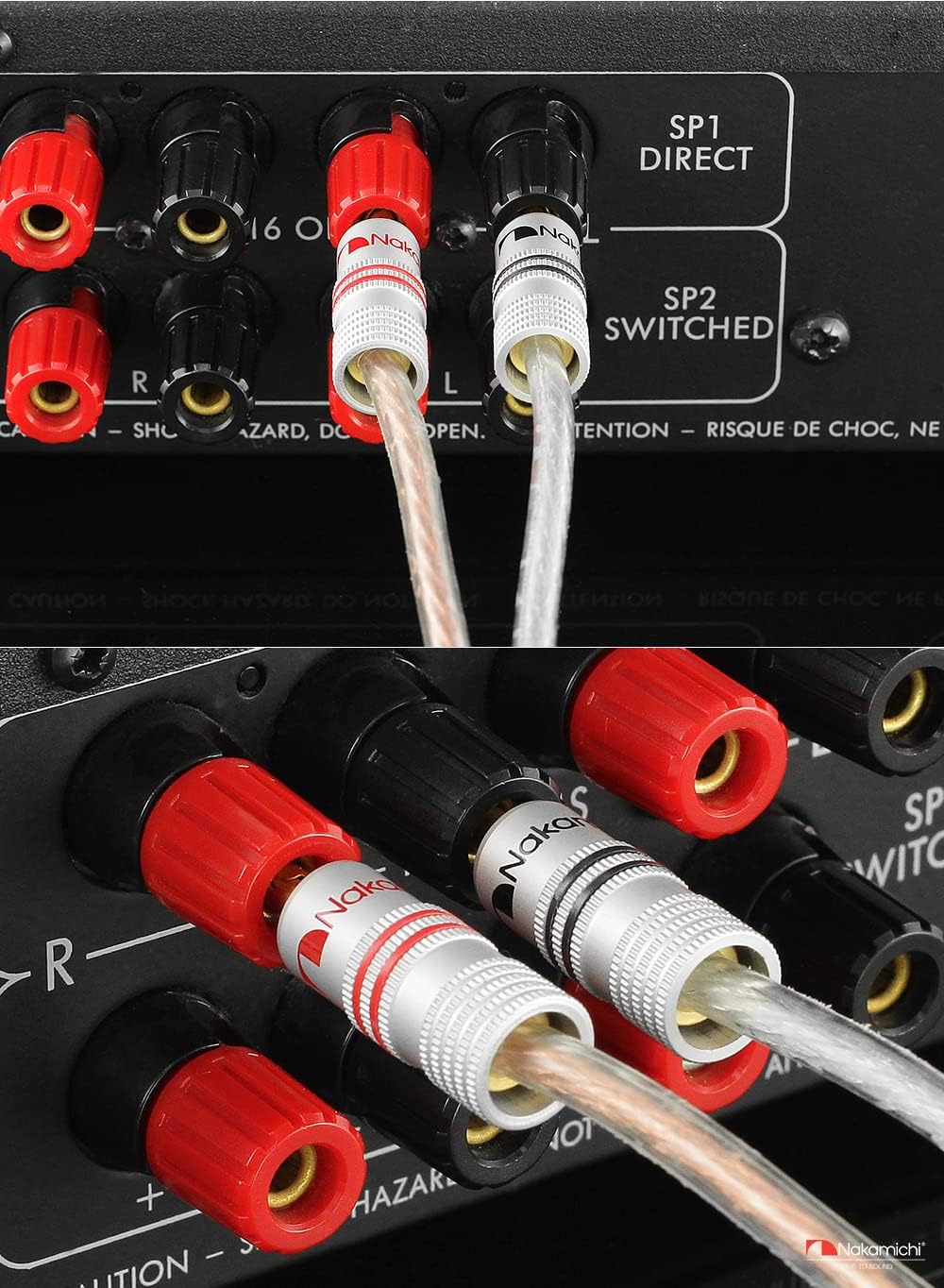 Nakamichi GrubLock Excel Series 24k Gold Plated BFA Banana Plugs, 10-18 AWG