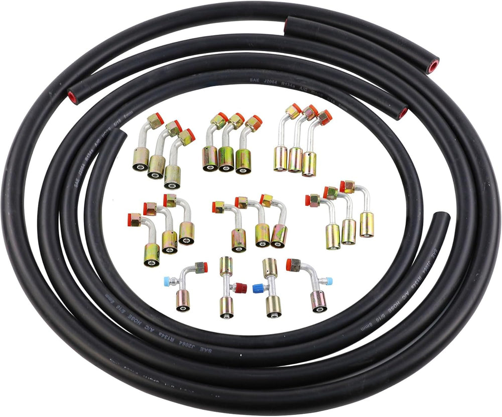 25PCS Air Conditioning Hose and Fitting Kit Includes 6.5ft #6#8#10 AC Hoses a...