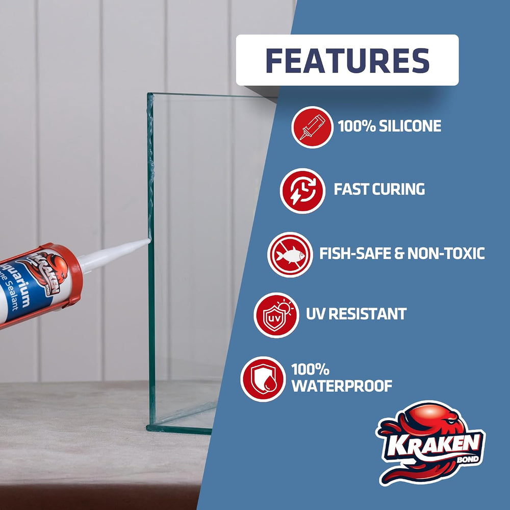 Kraken Bond Aquarium Silicone Sealant Clear - (12x10.1 fl. oz.) 100% Waterpro...