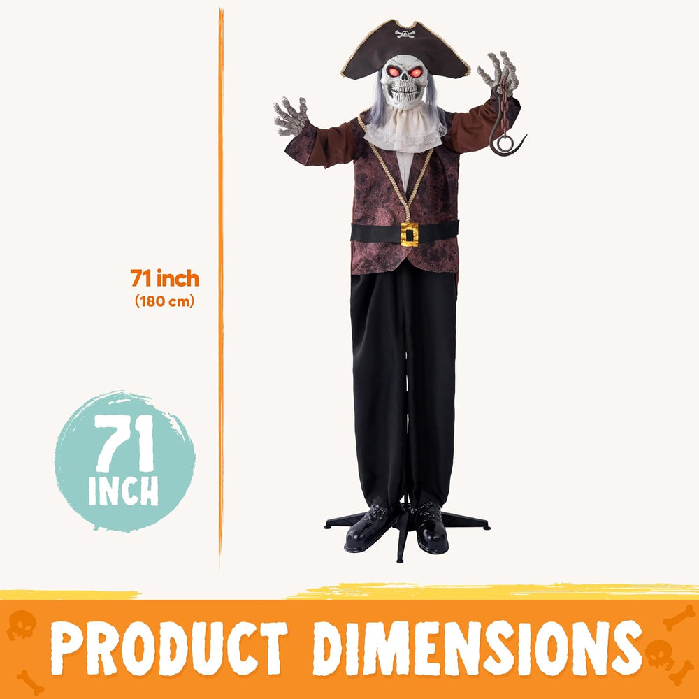 JOYIN Halloween Animatronic Pirate Skeleton Decorations, Sound Activated Life...