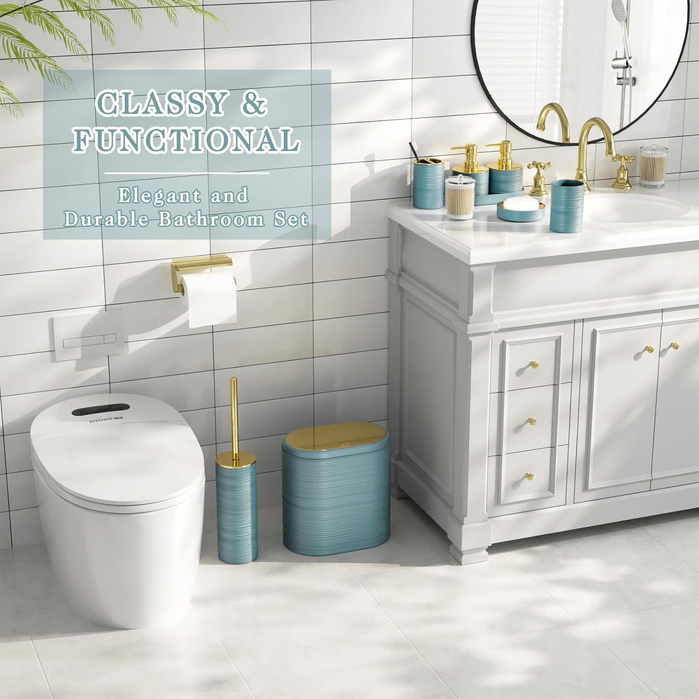 Bathroom Set, 10PC Bathroom Accessory Set, Light Blue Bathroom Accessories, B...
