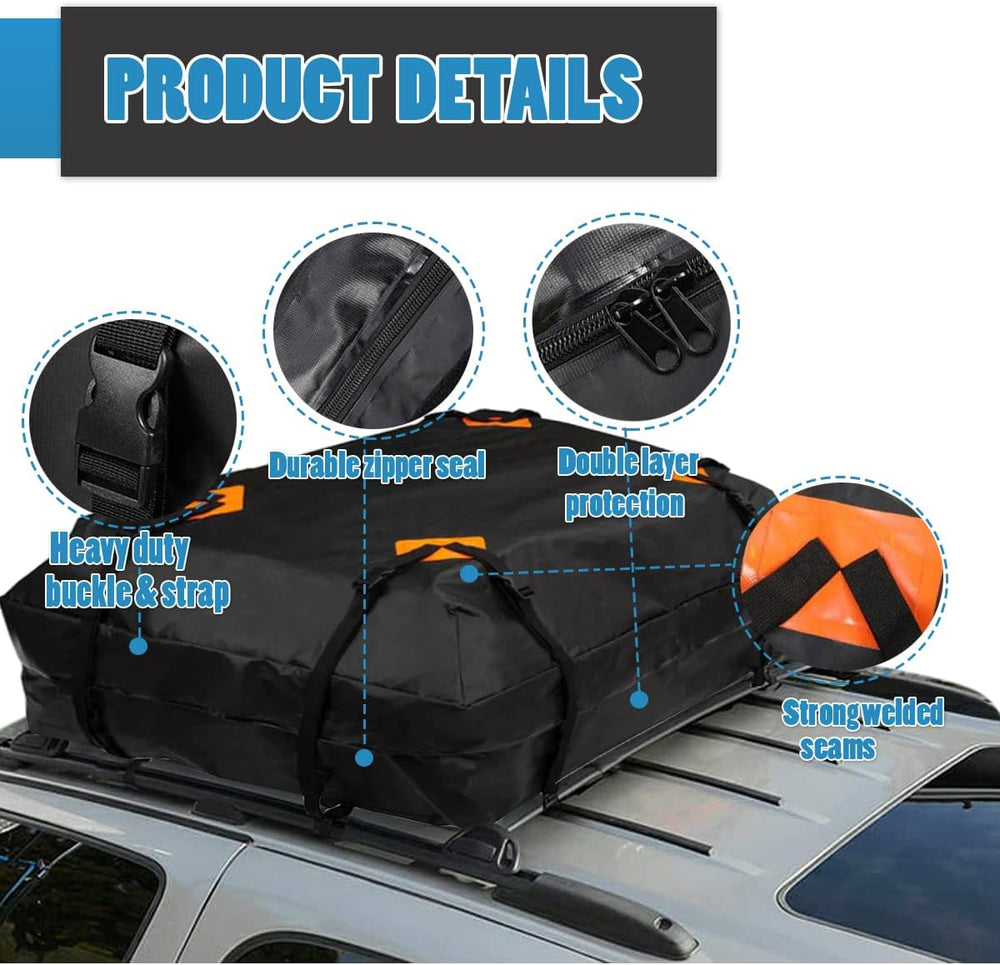 VaygWay 15 Cubic Feet Car Rooftop Cargo Carrier Bag – Black Waterproof Heavy ...