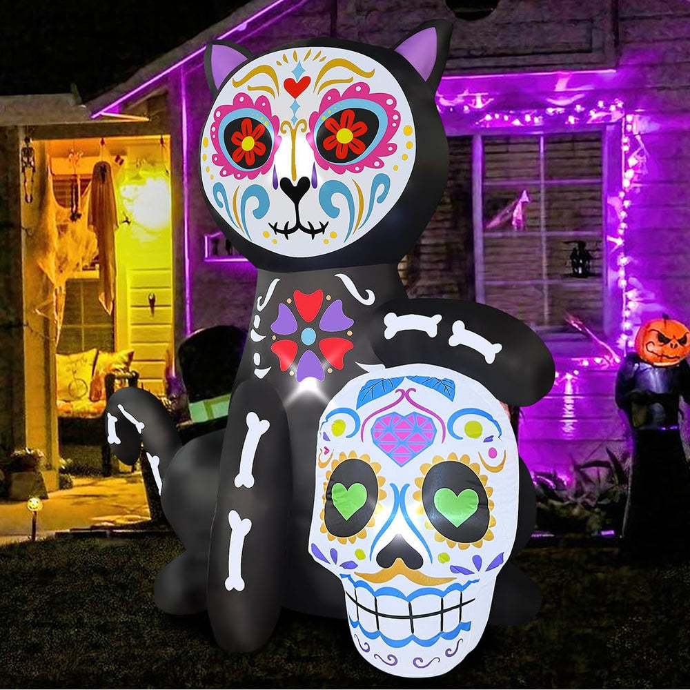 BLOWOUT FUN 5FT Halloween Inflatable Black Cat Skeleton Yard Decor