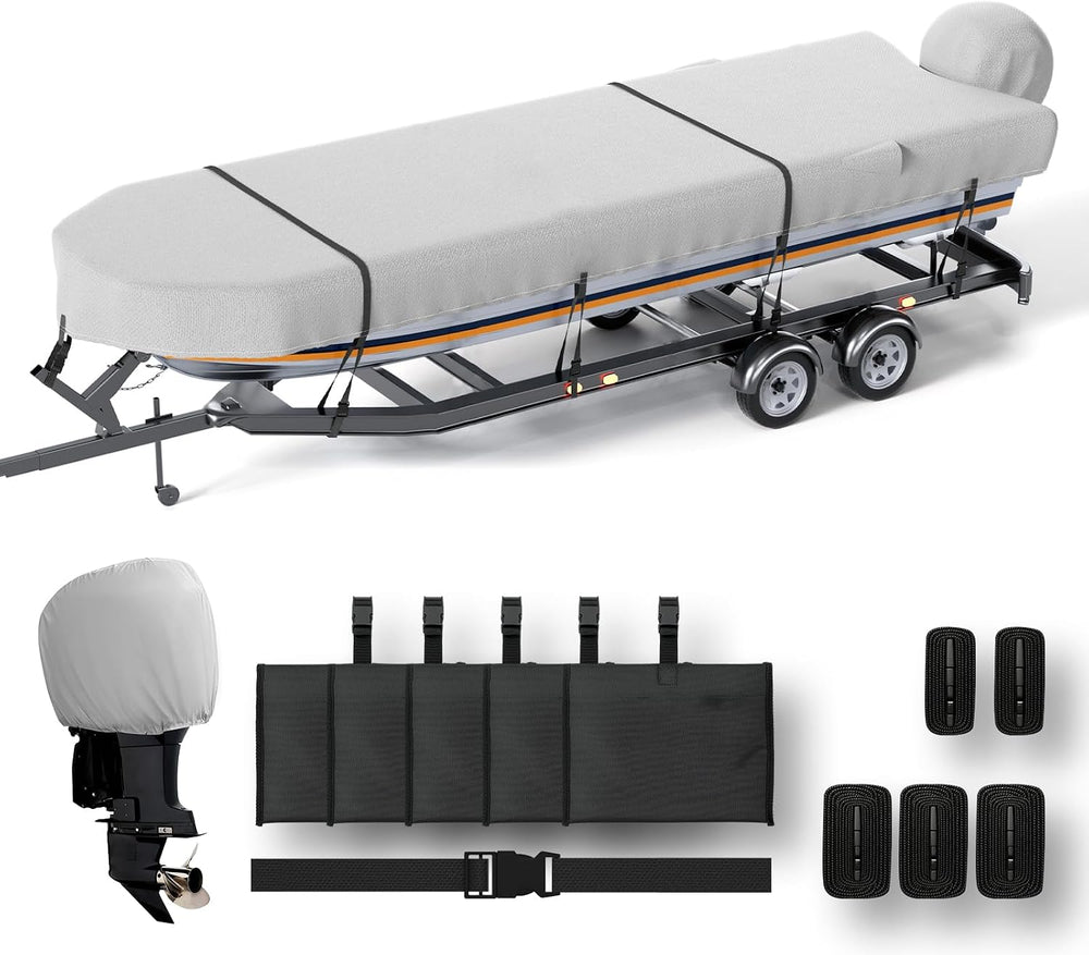 Jon Boat Cover 12ft with Motor Cover, 1200D Heavy Duty Boat Cover