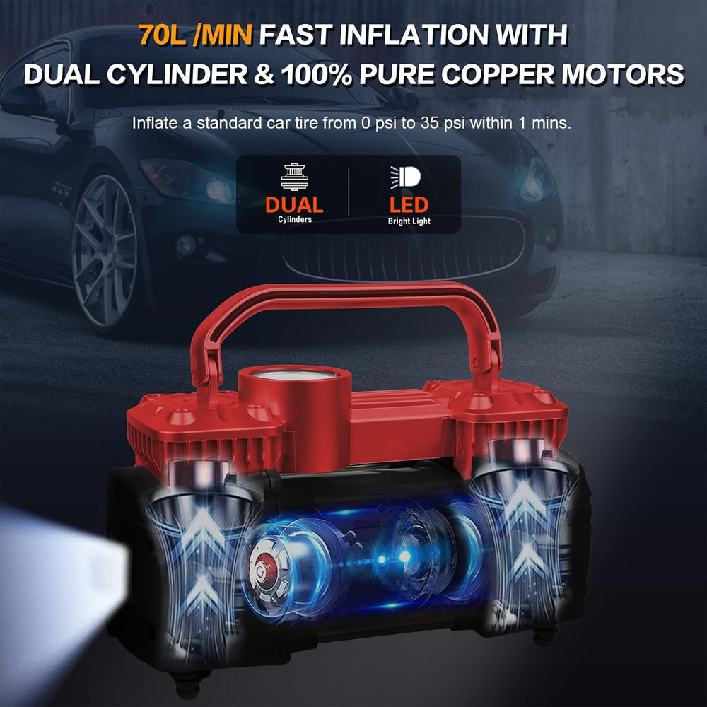 GSPSCN Heavy Duty Tire Inflator 12V Portable Air Compressor Pump 150PSI