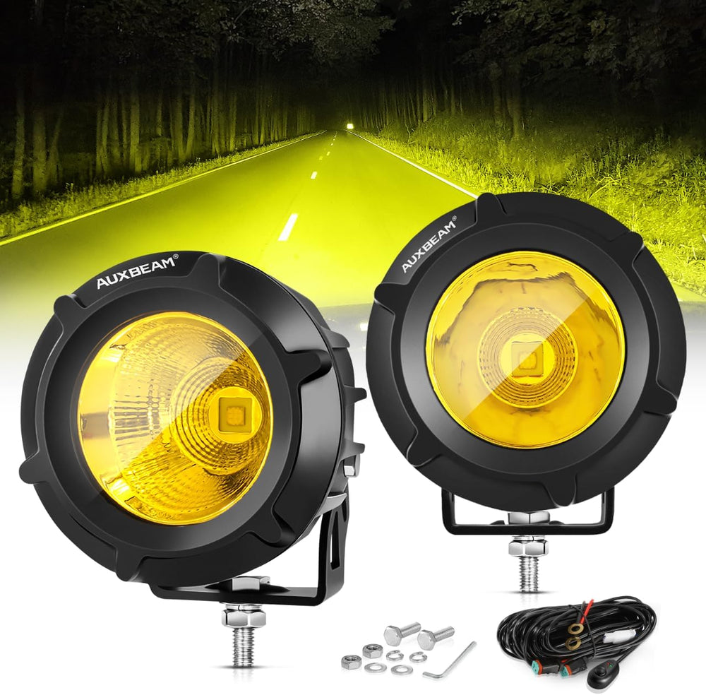 Auxbeam LED Pod Light, 3.5 Inch Amber Round Off-Road Fog Lights