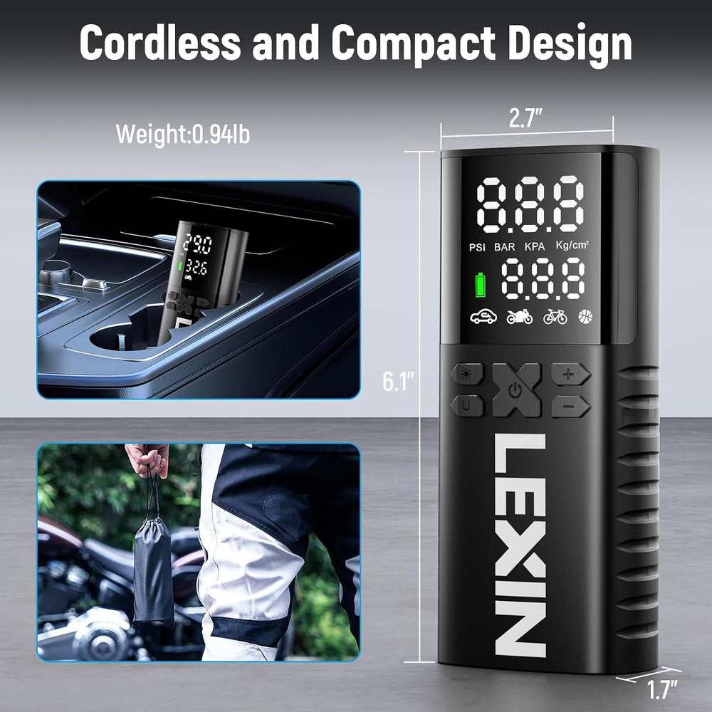 LEXIN P4 Portable Tire Inflator, 150 PSI Air Pump for Car, Motorcycle, Bike