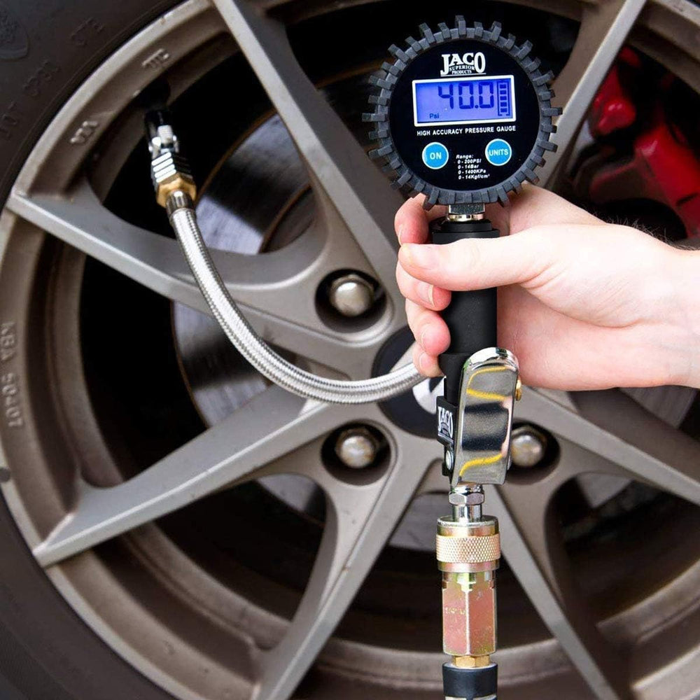 JACO FlowPro Digital Tire Inflator Gauge (200 PSI) with Lock-on Dually Air Ch...