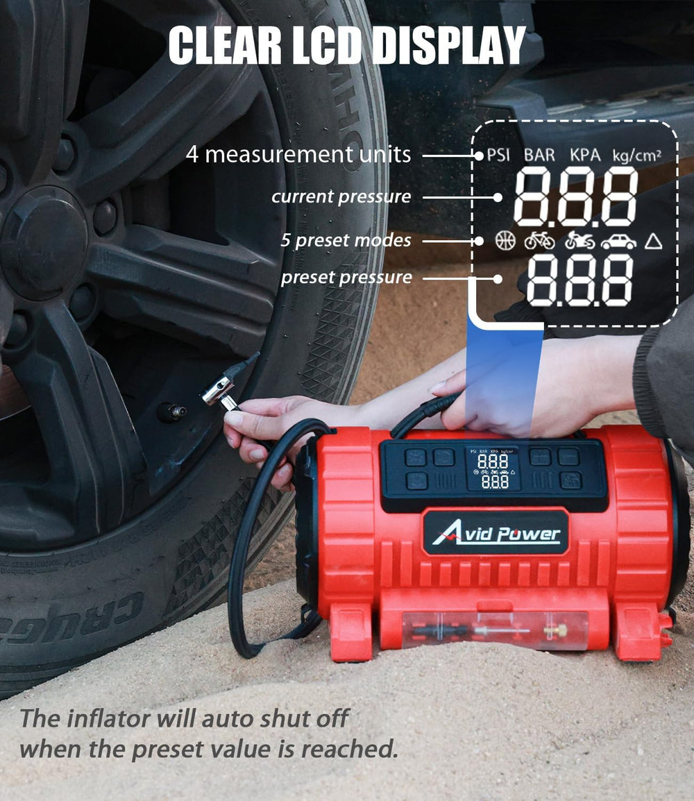 AVID POWER Portable Tire Inflator Air Compressor, 110V AC/12V DC Dual Power