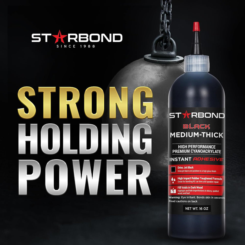 Starbond Black Medium-Thick CA Glue Complete Refill Kit (16 oz) – Rubber-Toug...