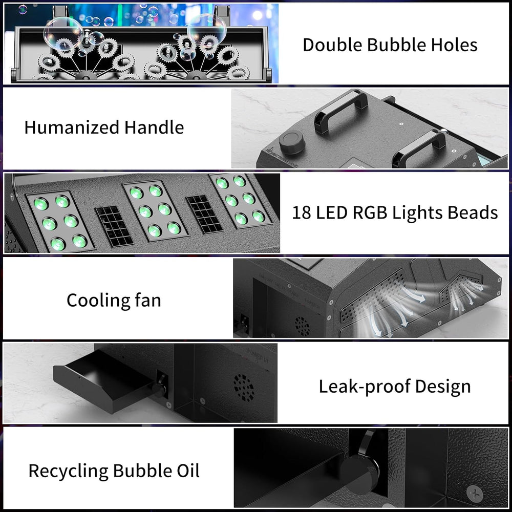 2000W Fog Machine, 3 in 1 Fog Bubble Machine with 2 Bubble Fans, 18 RGB LED L...