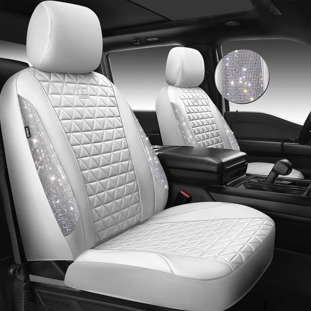 CAR PASS All White Bling Diamond Leather Car Seat Covers Full Sets,Waterproof...