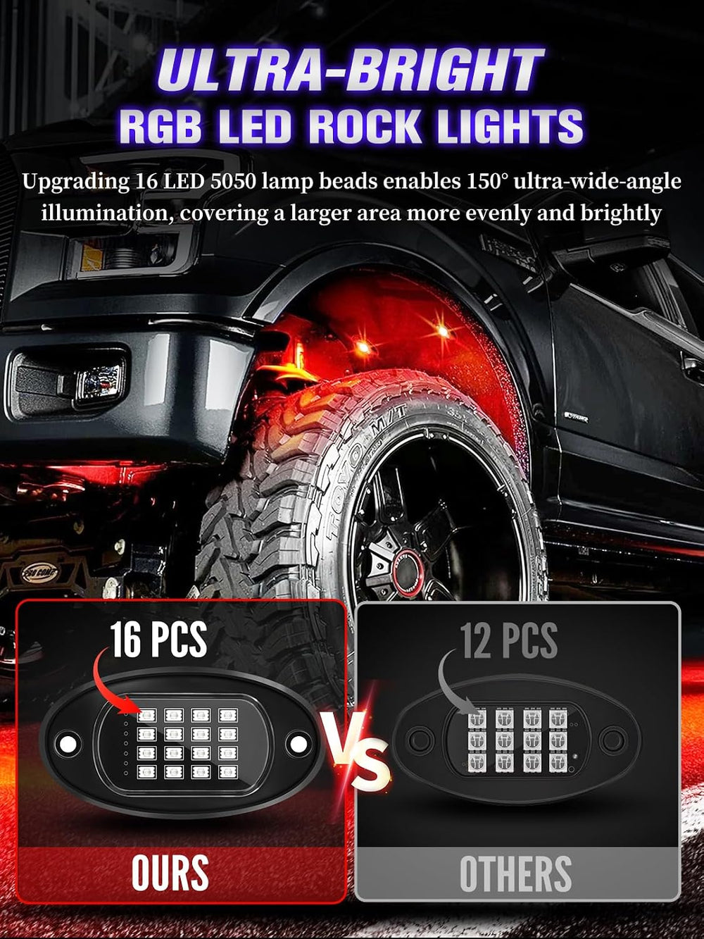 10 Pods RGB LED Rock Lights with APP/RF Remote Control High Brights Waterproo...