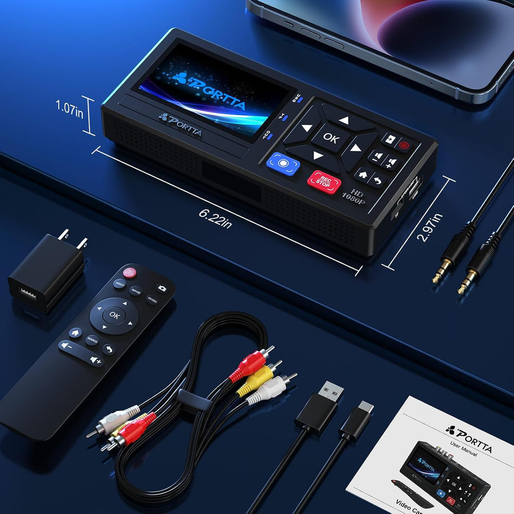 Portta VHS to Digital Converter, Video to Digital Recorder with Remote, Compa...