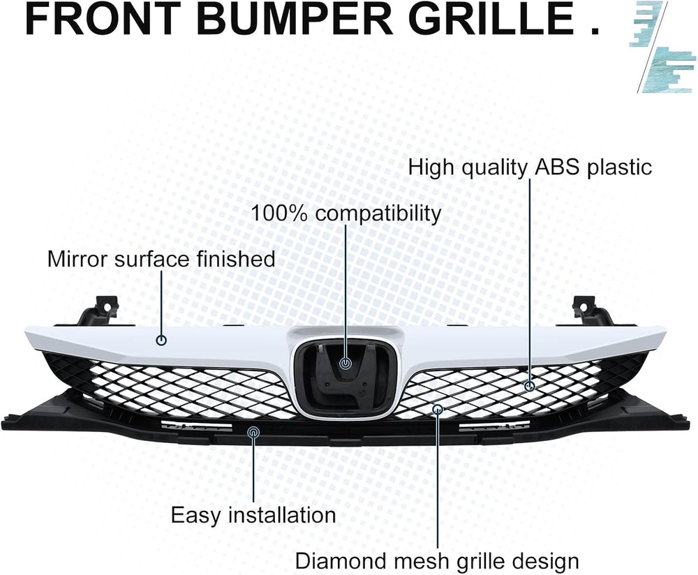 BXZ Front Bumper Grille Grill Upper Lower With Chrome Trim For Honda Civic Se...
