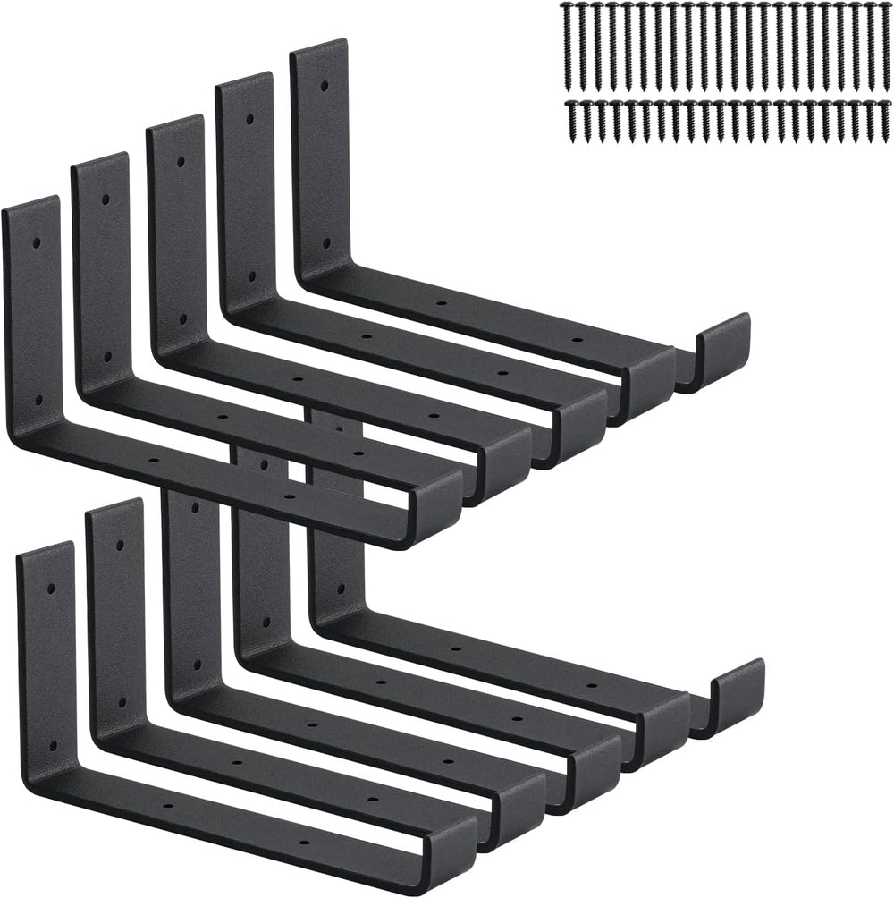 10 Pack Heavy Duty J Shelf Brackets with Lip, 9-Inch Industrial Wall-Mounted ...