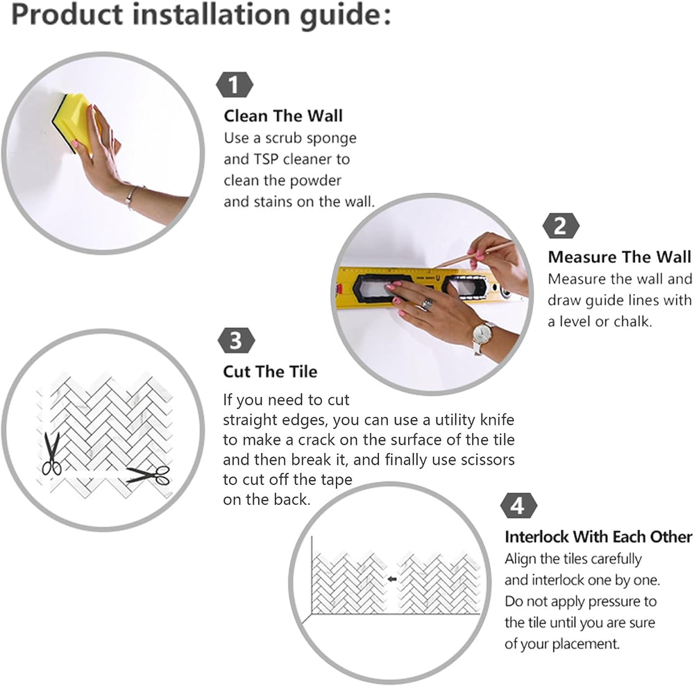STICKGOO 10 Sheets Herringbone Peel and Stick Backsplash, Stick on Aluminum C...