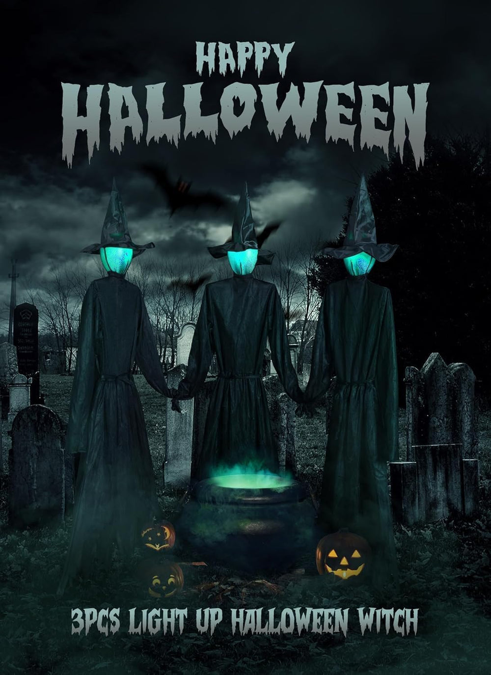 3PCS 5.6FT Halloween Decorations Outdoor Decor Witches Yard Holding Hands