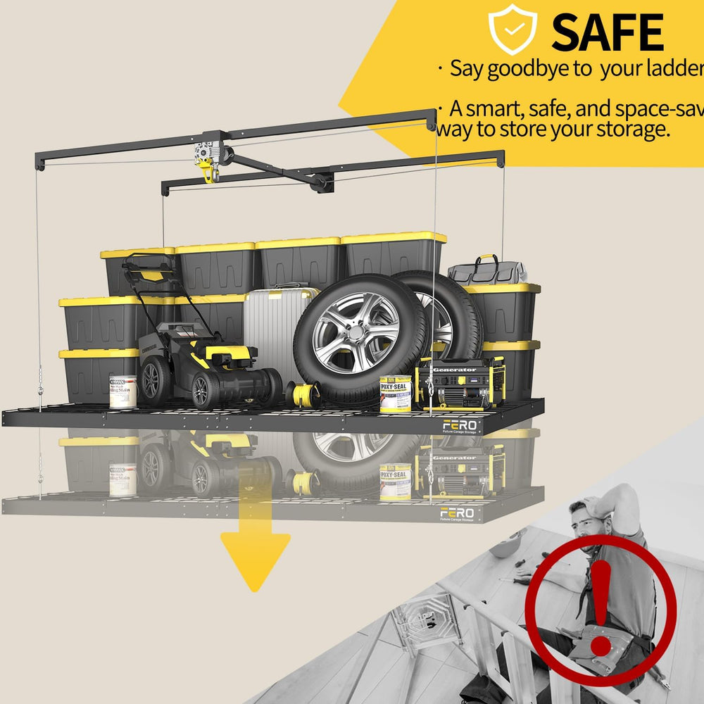 Garage Ceiling Storage Racks – 4x8 FT Overhead Garage Storage Rack with Safet...