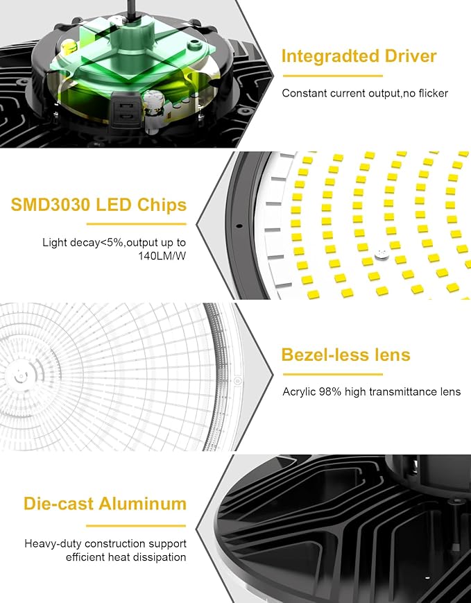 UFO LED High Bay Light, 150W/100W/80W Adjustable, 3000K/4000K/5000K Adjustable