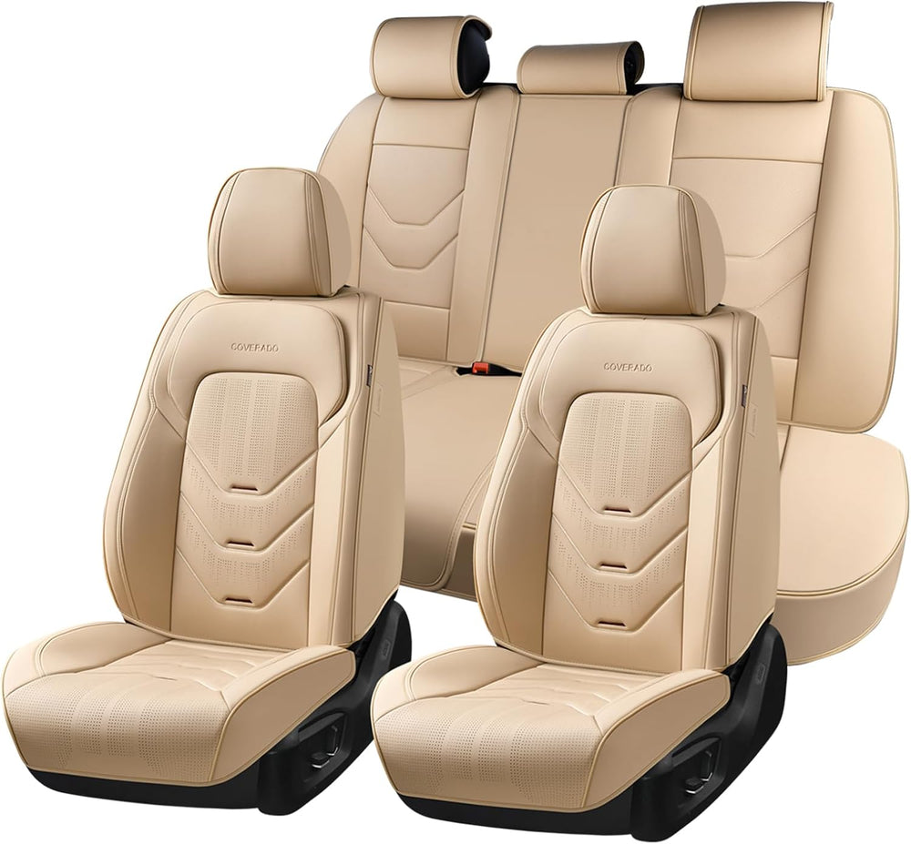 Coverado Car Seat Cover Full Set, Front and Rear Seat Cover for Car, Leather ...