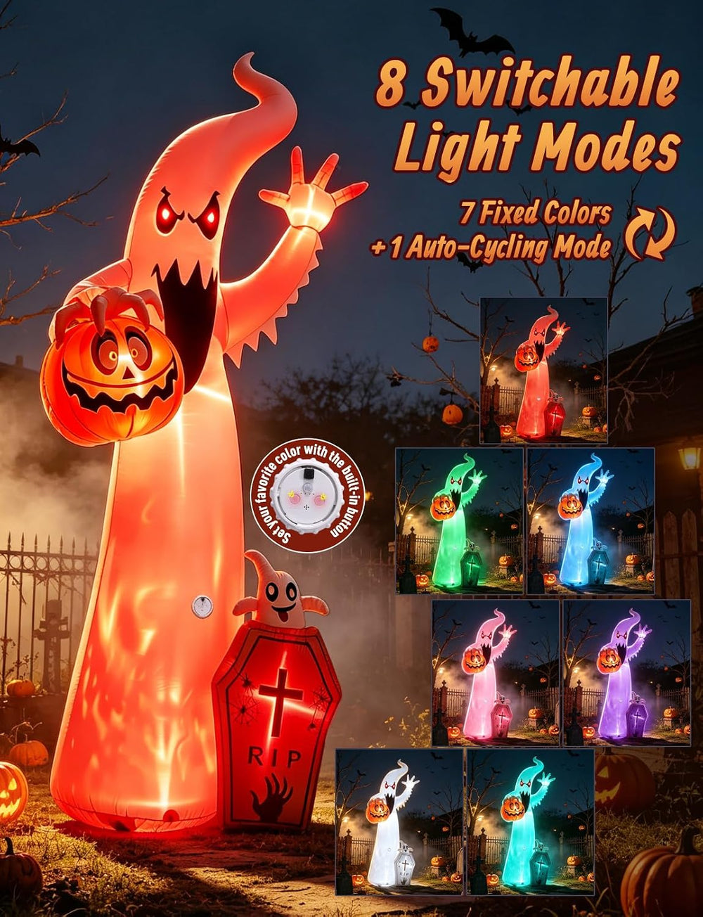 Elegear 12FT Ghost Halloween Inflatable, Motion-Activated Spooky Sounds