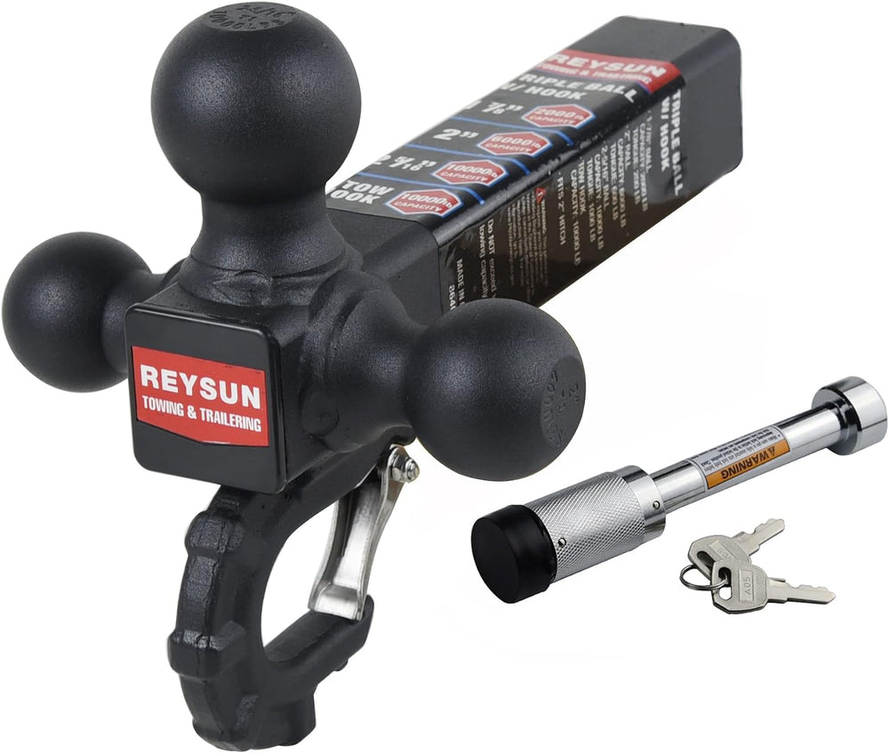 Trailer Hitch 864011L Tri Ball Mount with Hook, Tactical Tow Hook, Fits 2 inc...