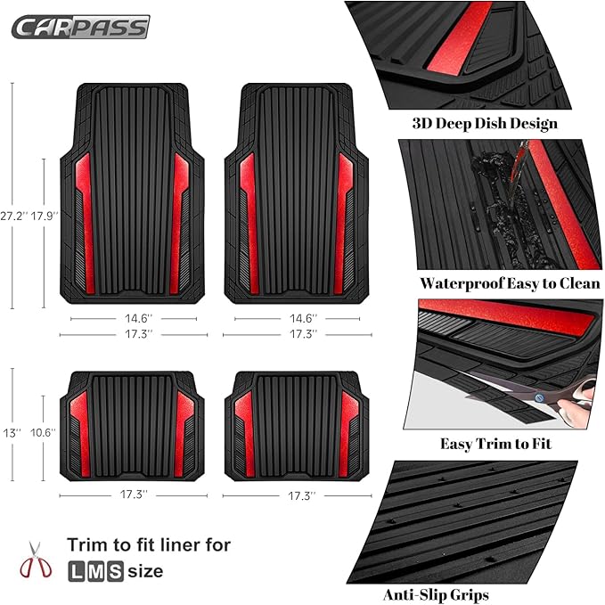 CAR PASS Heavy Duty Rubber Car Mats Metallic, Aluminum Film All Weather Floor...
