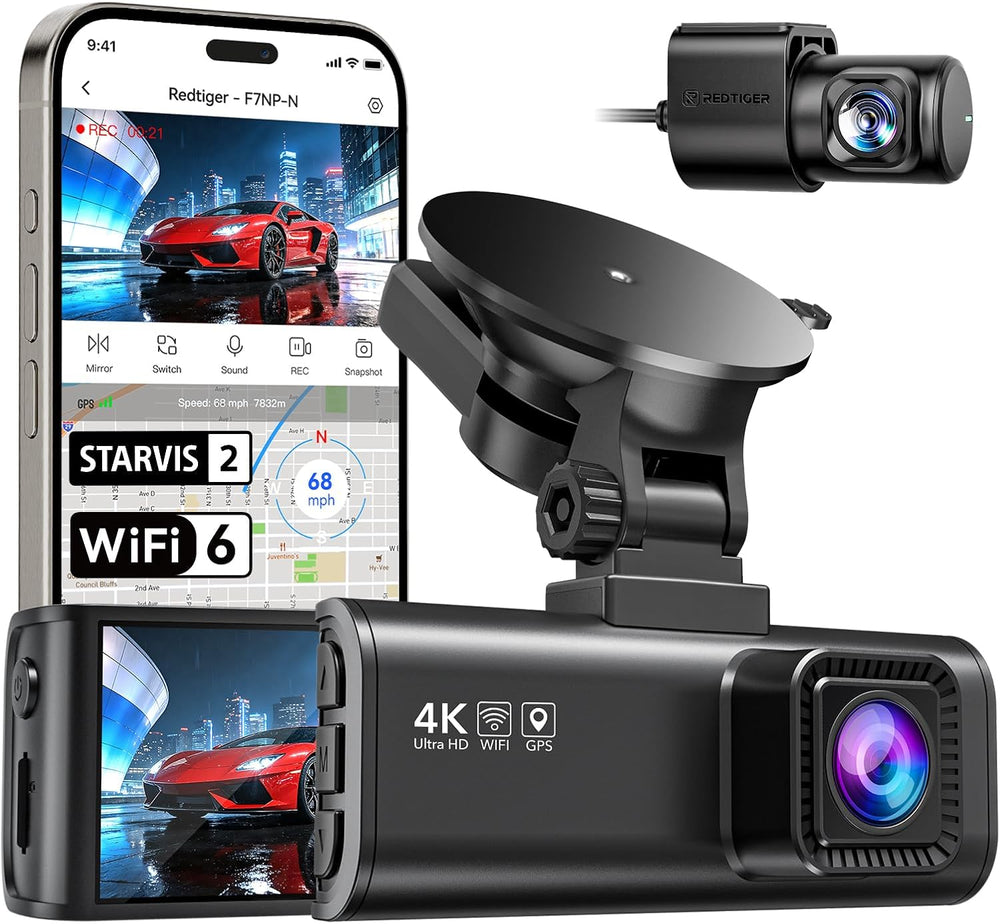 REDTIGER Dash Cam 4K Front and 1080P Rear, STARVIS 2 Sensor, 5.8GHz WiFi (20M...