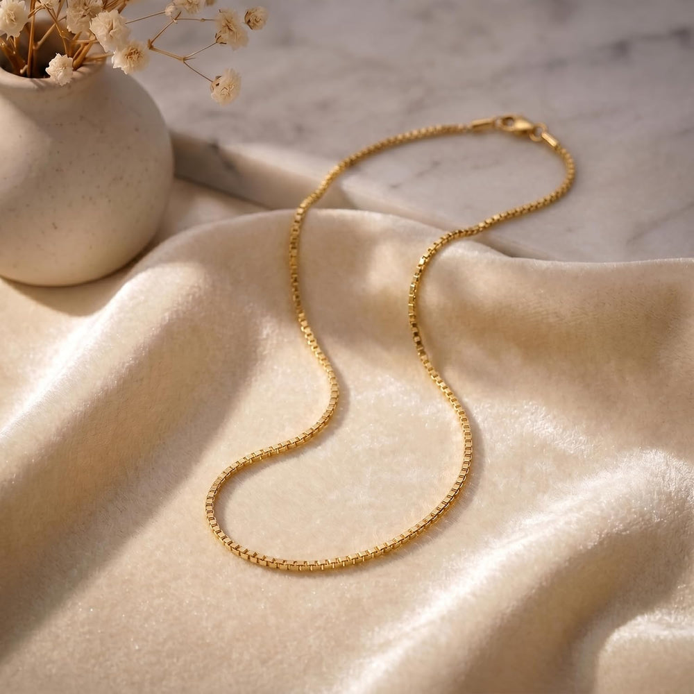 14K Gold Necklaces for Women Men 0.8/1.1/1.3mm Box Chain Necklace