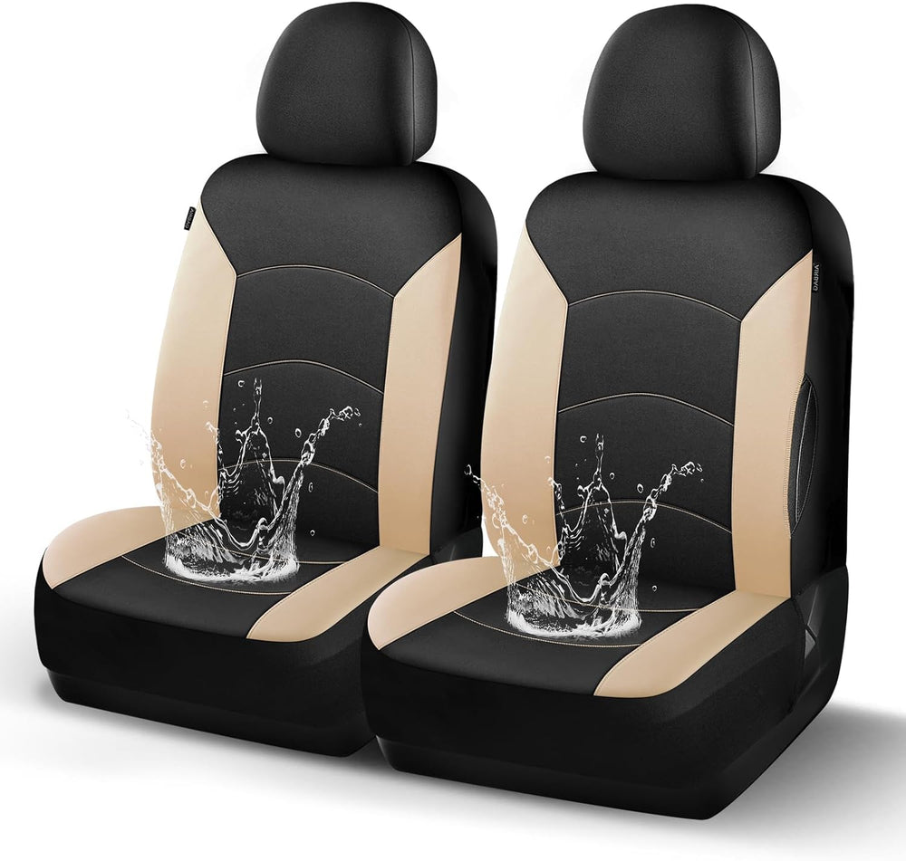 HChengkikz Front Car Seat Cover, Neoprene, Waterproof (Black + Beige)