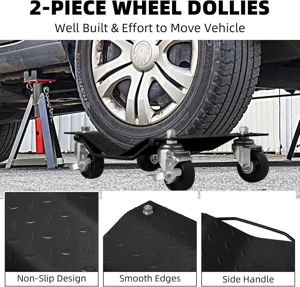 Wheel Dollies 4 Pack, 6000lbs Heavy Duty Car Skate Dollies with Brakes, Heavy...