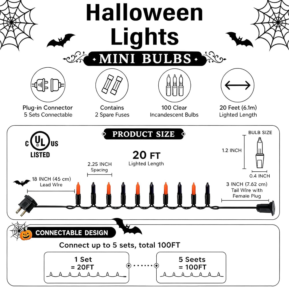 TW SHINE Purple and Orange Halloween Lights, 2 Pack 20FT 100 Count Incandesce...