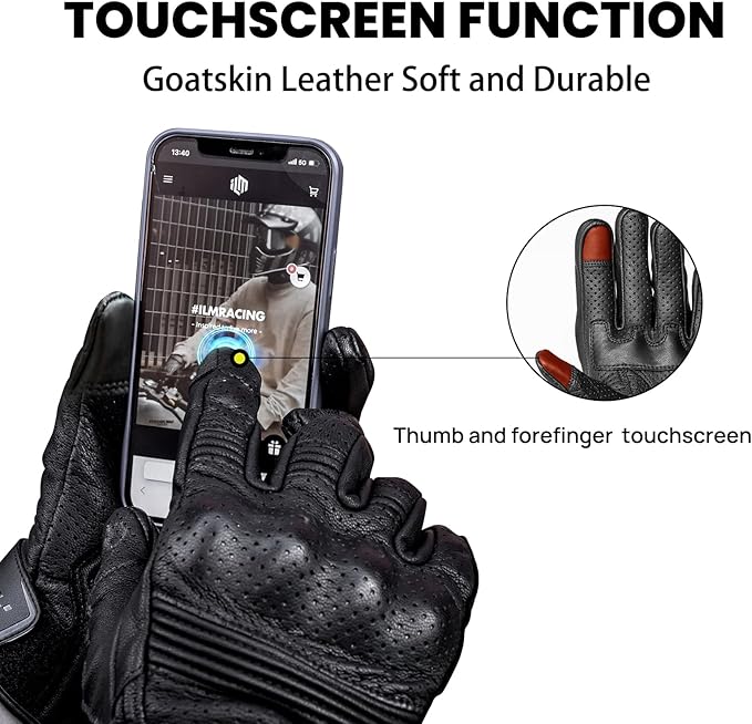 ILM Goatskin Leather Motorcycle Motorbike Powersports Racing Gloves Touchscreen