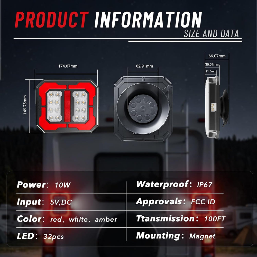 Wireless Trailer Lights, Magnetic Rechargeable LED Tow Light Kit