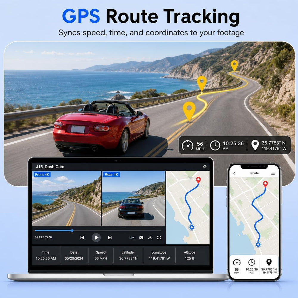 4K+4K Dash Cam Front and Rear, Free 128GB Card, Dash Cam for Car