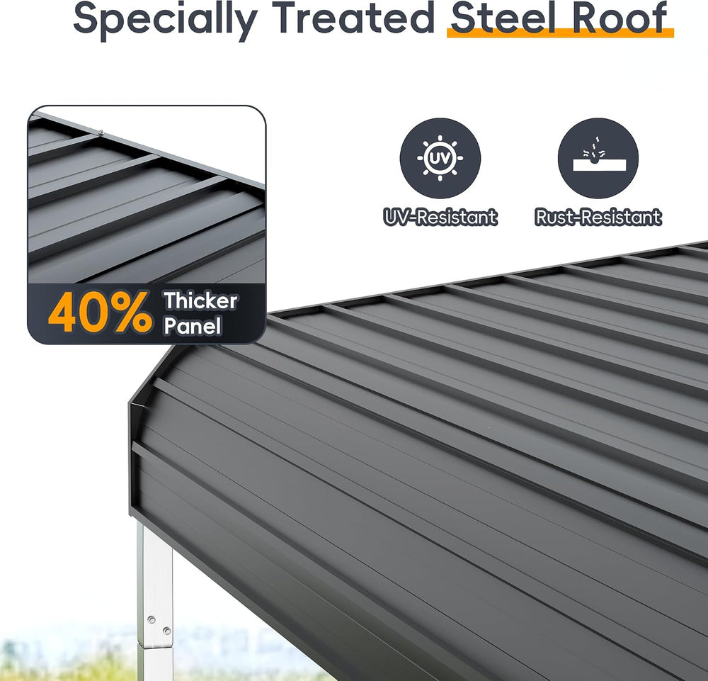 10x15 FT Heavy Duty Metal Carport Kits with Galvanized Steel Roof and Frame, ...