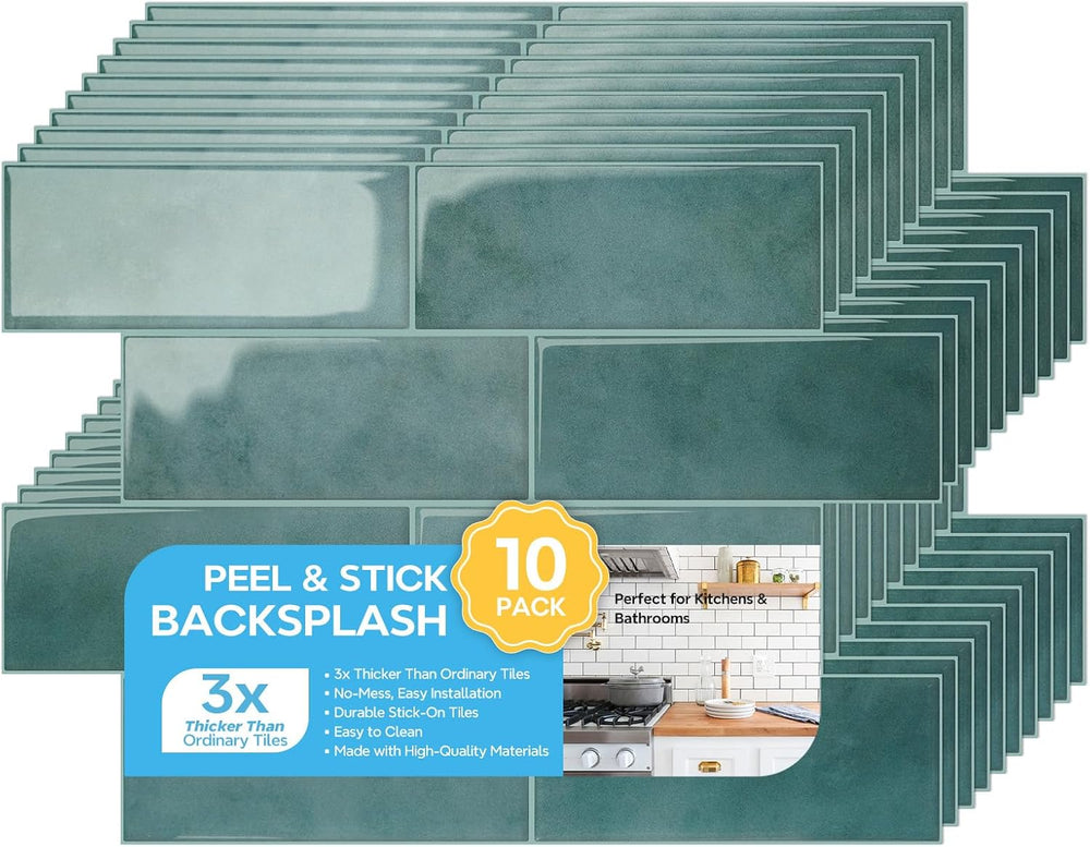 STICKGOO 10-Sheet Subway Peel and Stick Backsplash Tiles Muted Teal