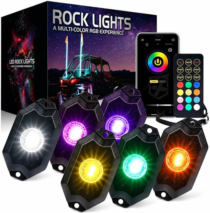 Xprite LED Rock Lights Kit 6 Pods Multicolor Neon Underglow Lights