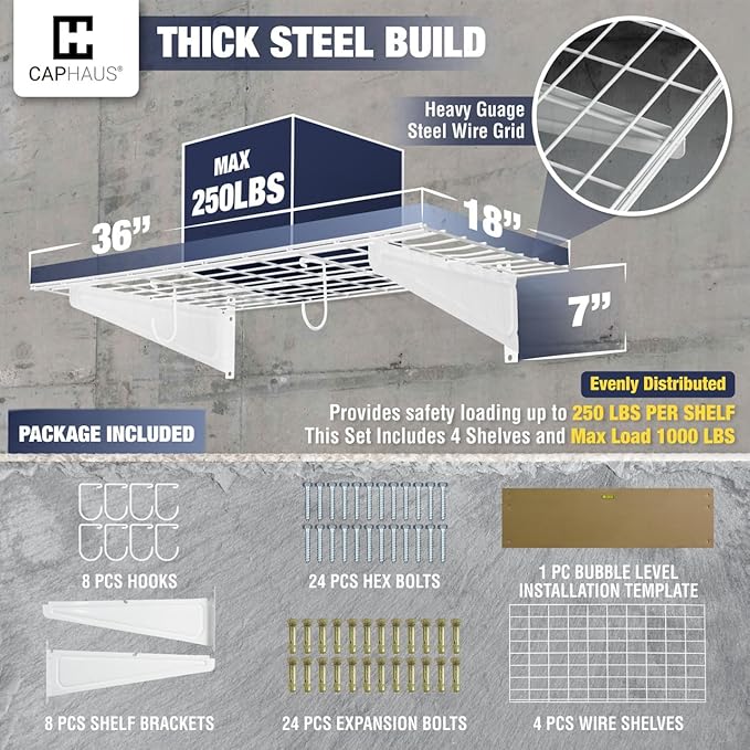 CAPHAUS 2-Pack Garage Shelving Wall Mounted 72x18 Inch, Heavy Duty Metal Wall