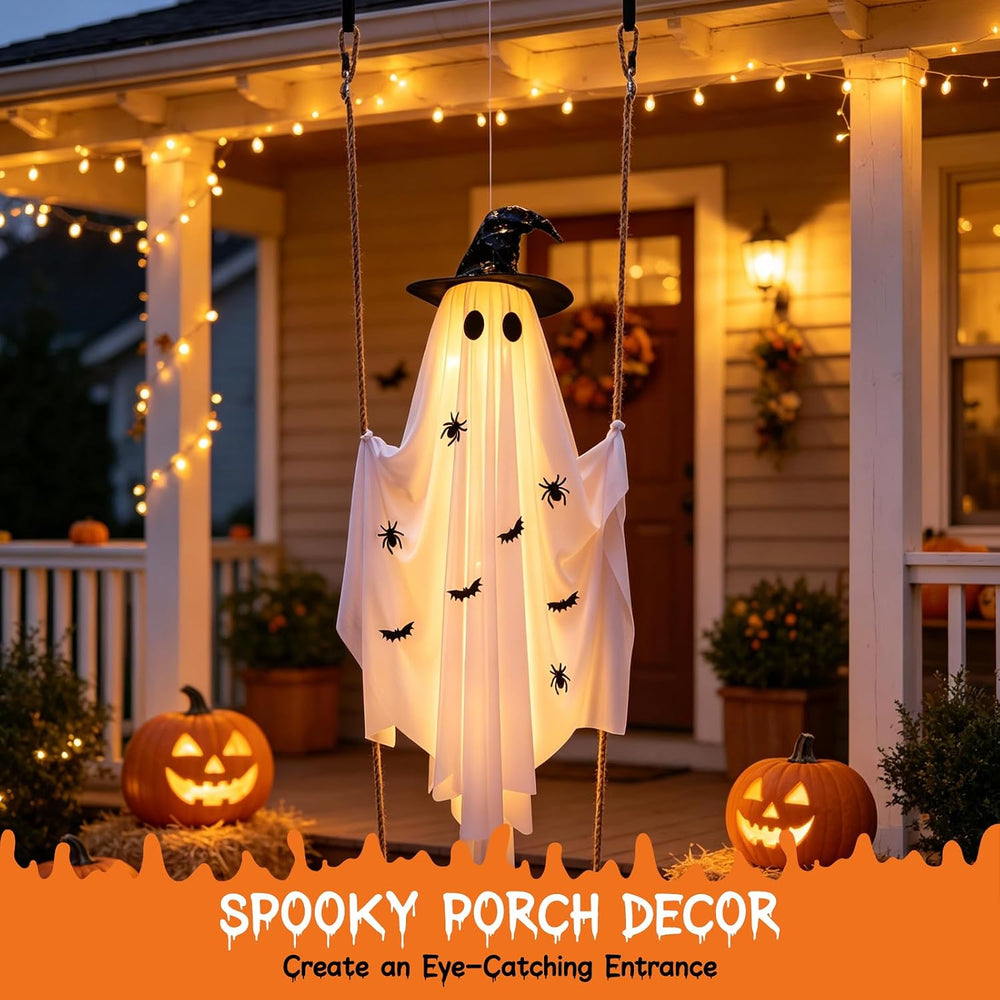 Halloween Decorations Outdoor, 5FT Lighted Swing Ghost Halloween Decoration w...