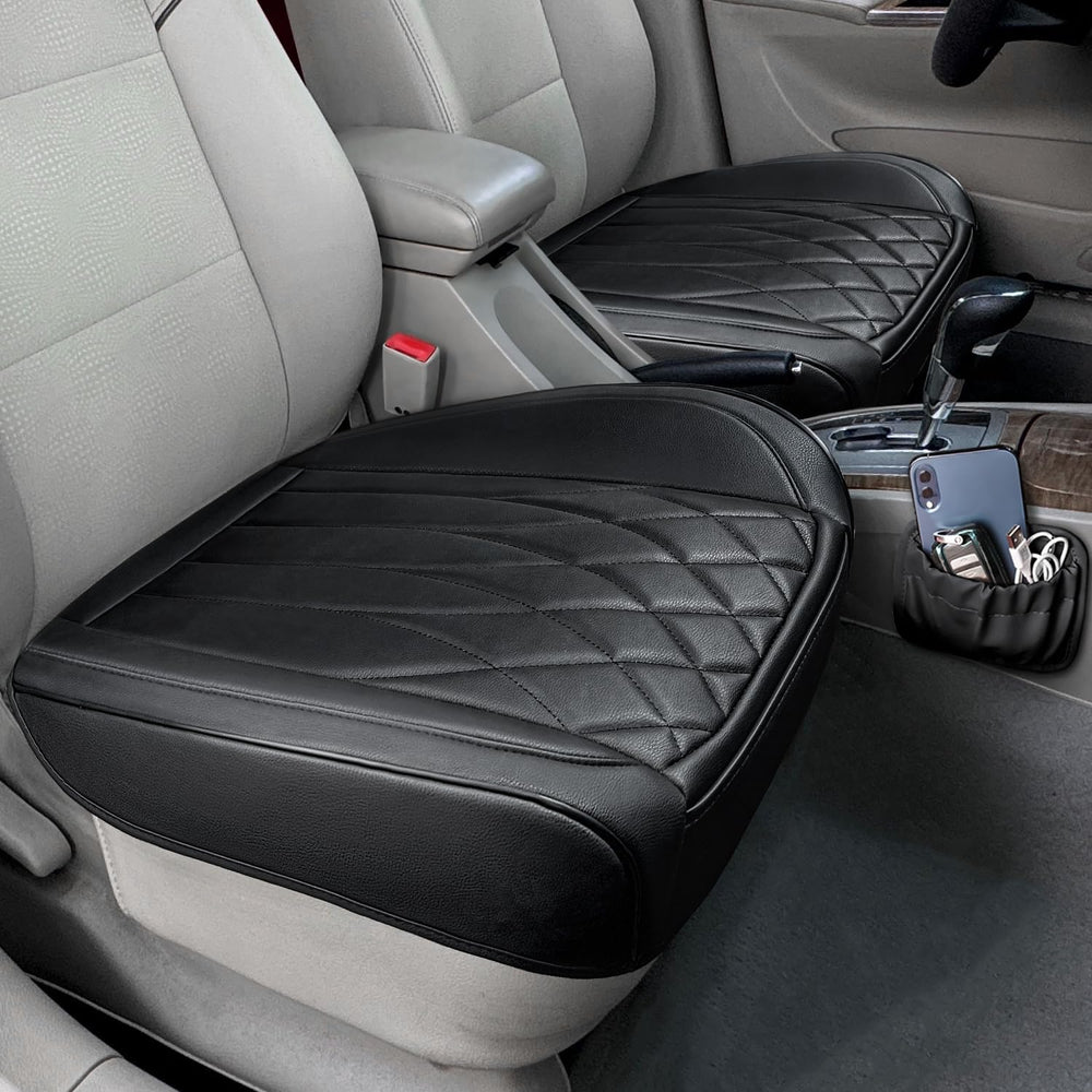 2 Pack Black Leather Front Bottom Car Seat Covers