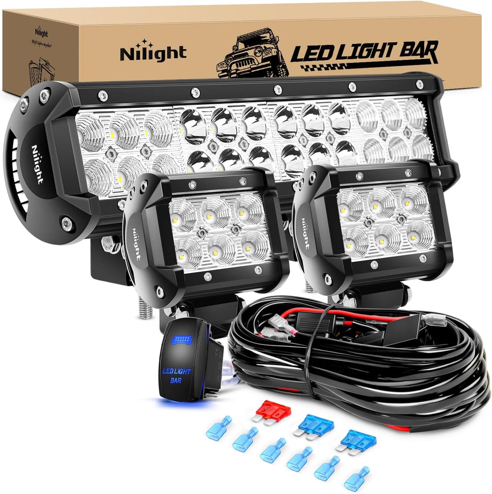 Nilight 12 Inch 72W LED Light Bar Spot Flood Combo 2PCS 4 Inch 18W