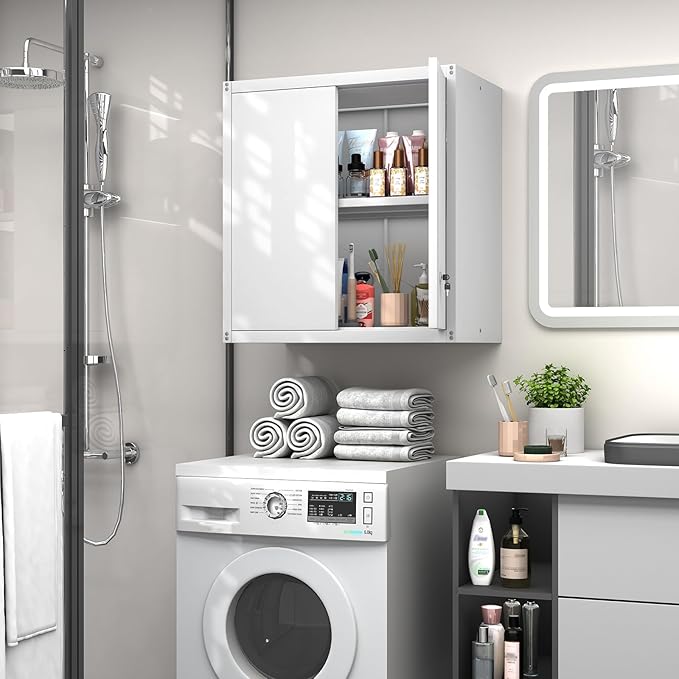 GREATMEET Metal Wall Cabinet, Wall Mounted Storage Cabinet