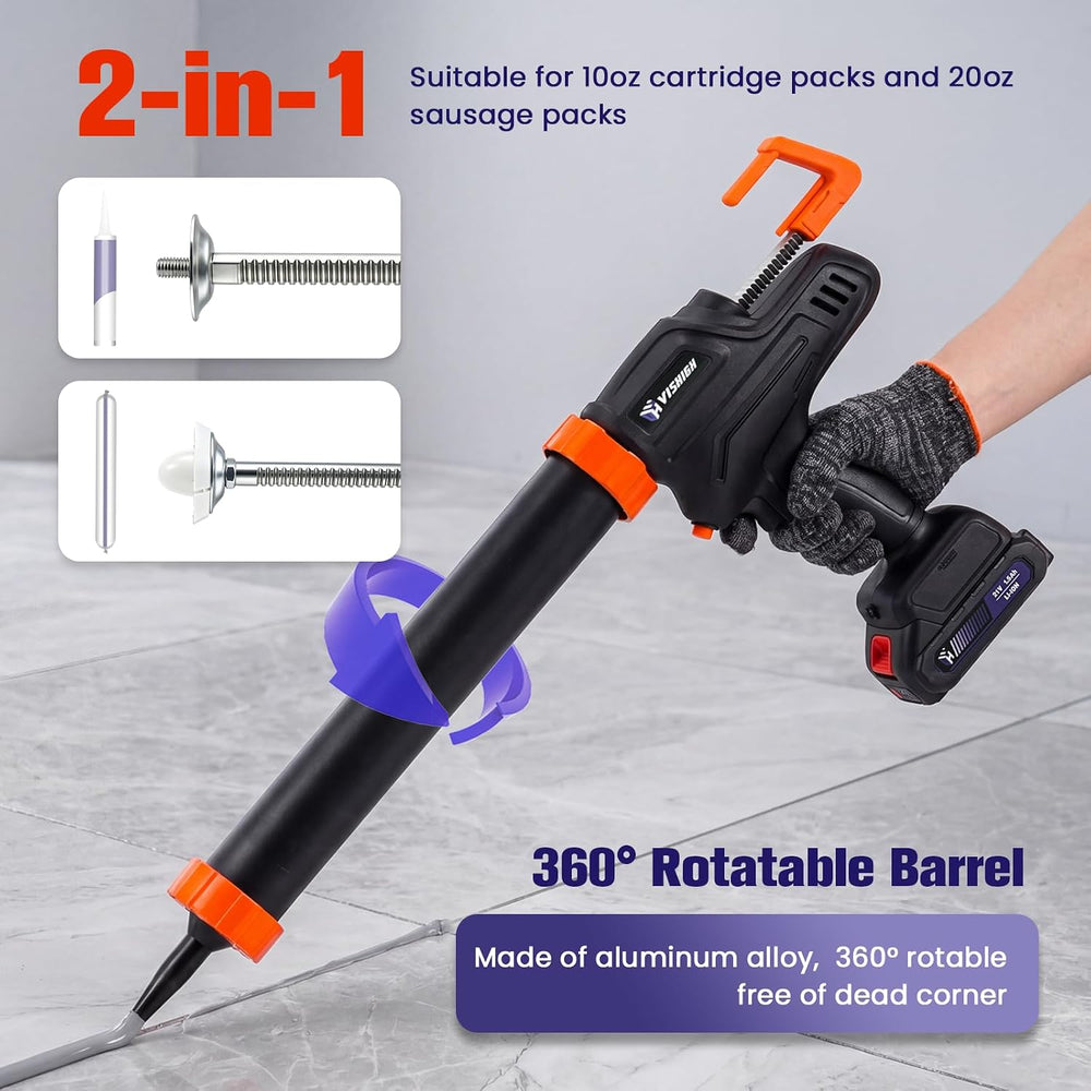 VISHIGH Cordless Caulking Gun, 21V Electric Caulk and Adhesive Gun