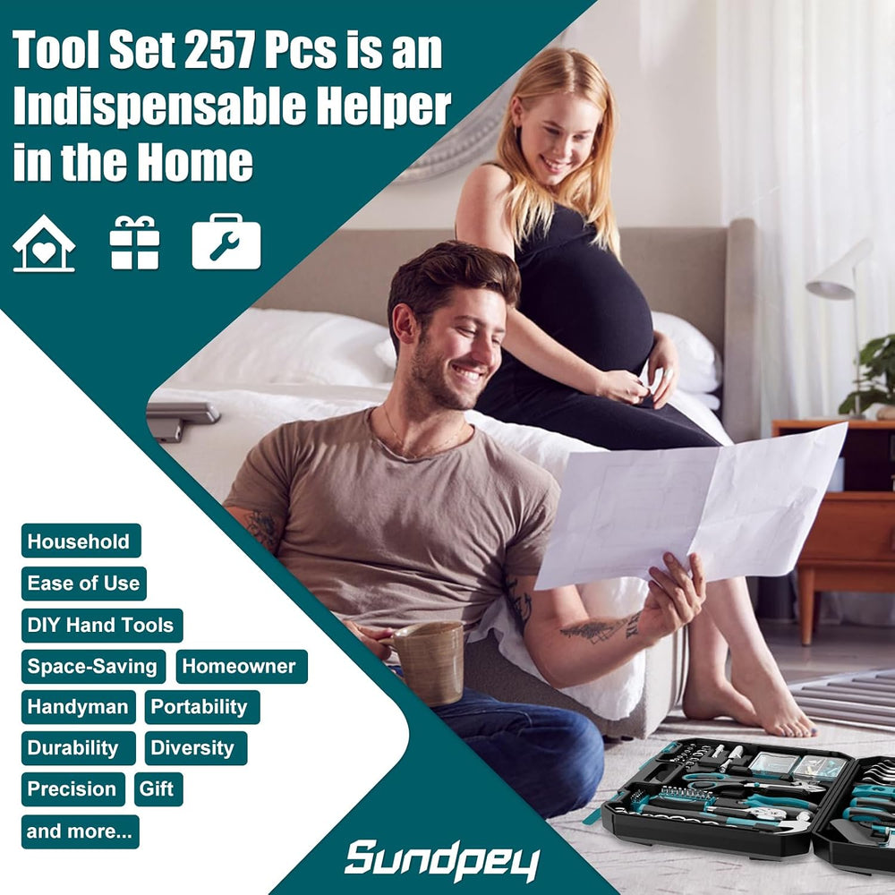 Sundpey 257 Pcs Portable General Basic Hand Tool Kit Set for Home with Case