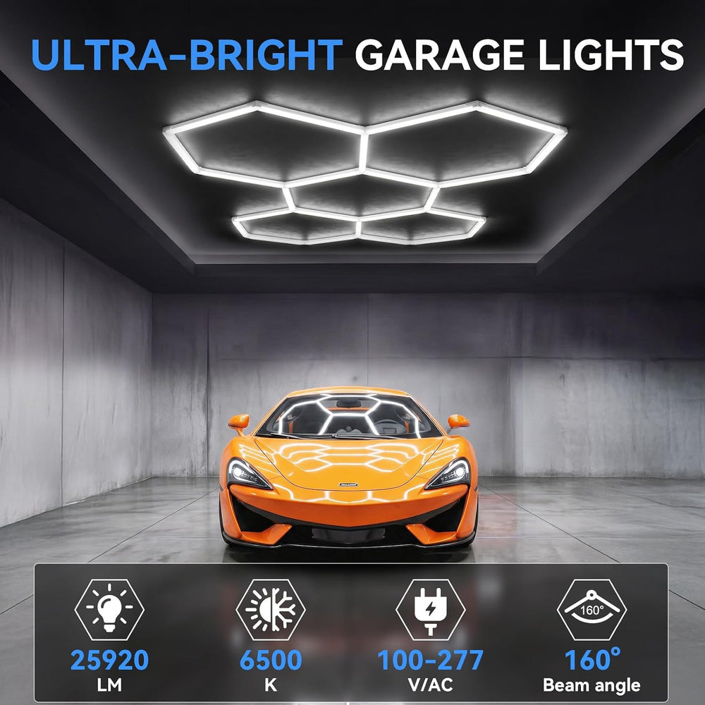 Hexagon Garage Lights, 25 Pack 25920LM Super Bright LED Garage Lights, 6500K ...