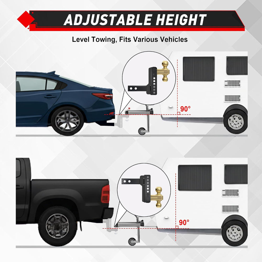 TYT Adjustable Trailer Hitch Ball Mount for 2-Inch Receiver, 14,000 lbs GTW