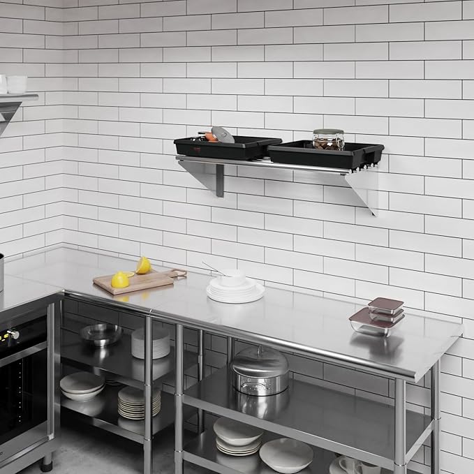 AmGood 14 in. x 36 in. NSF Stainless Steel Tubular Wall Shelf | Heavy-Duty